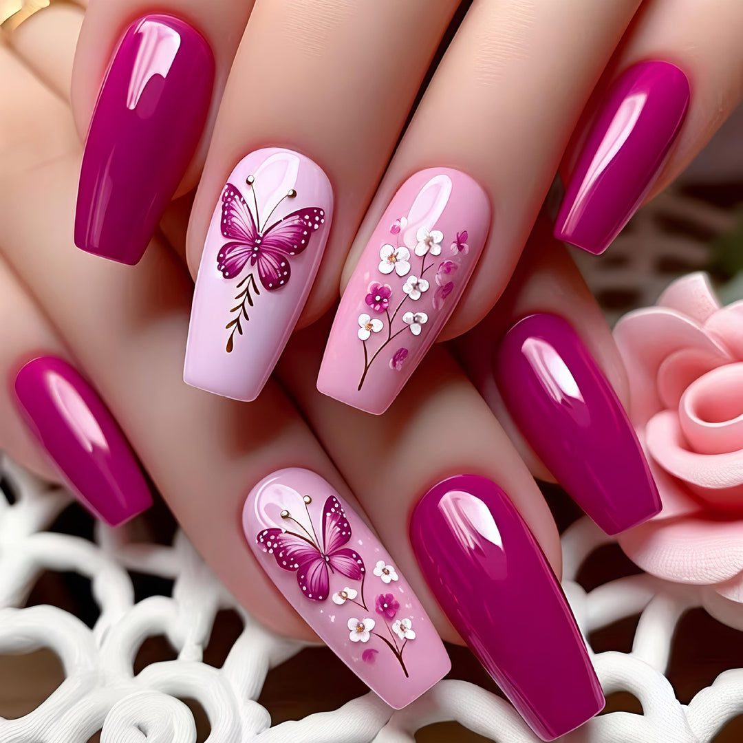 Glittering artificial nails with butterfly motif Kalsten
