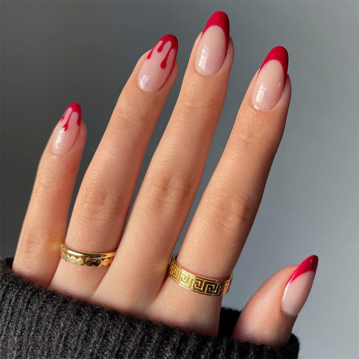 Acrylic nail set with creative red-white lacquer design Kalsten