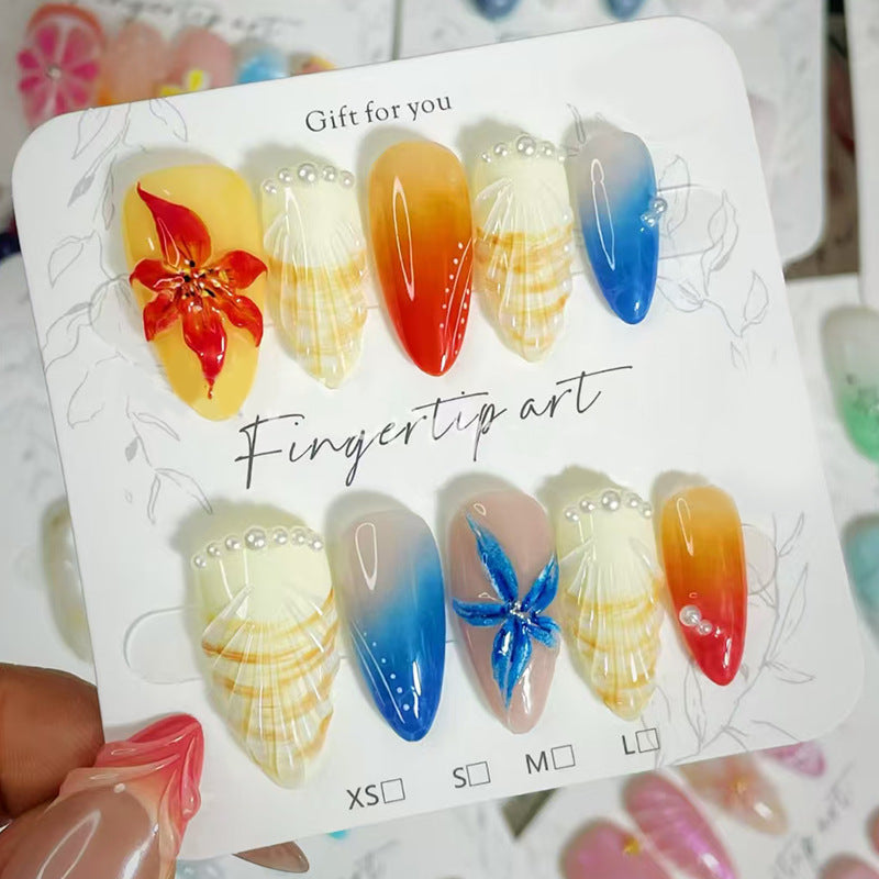 Artistic Shell-Themed Press-On Nail Art Set