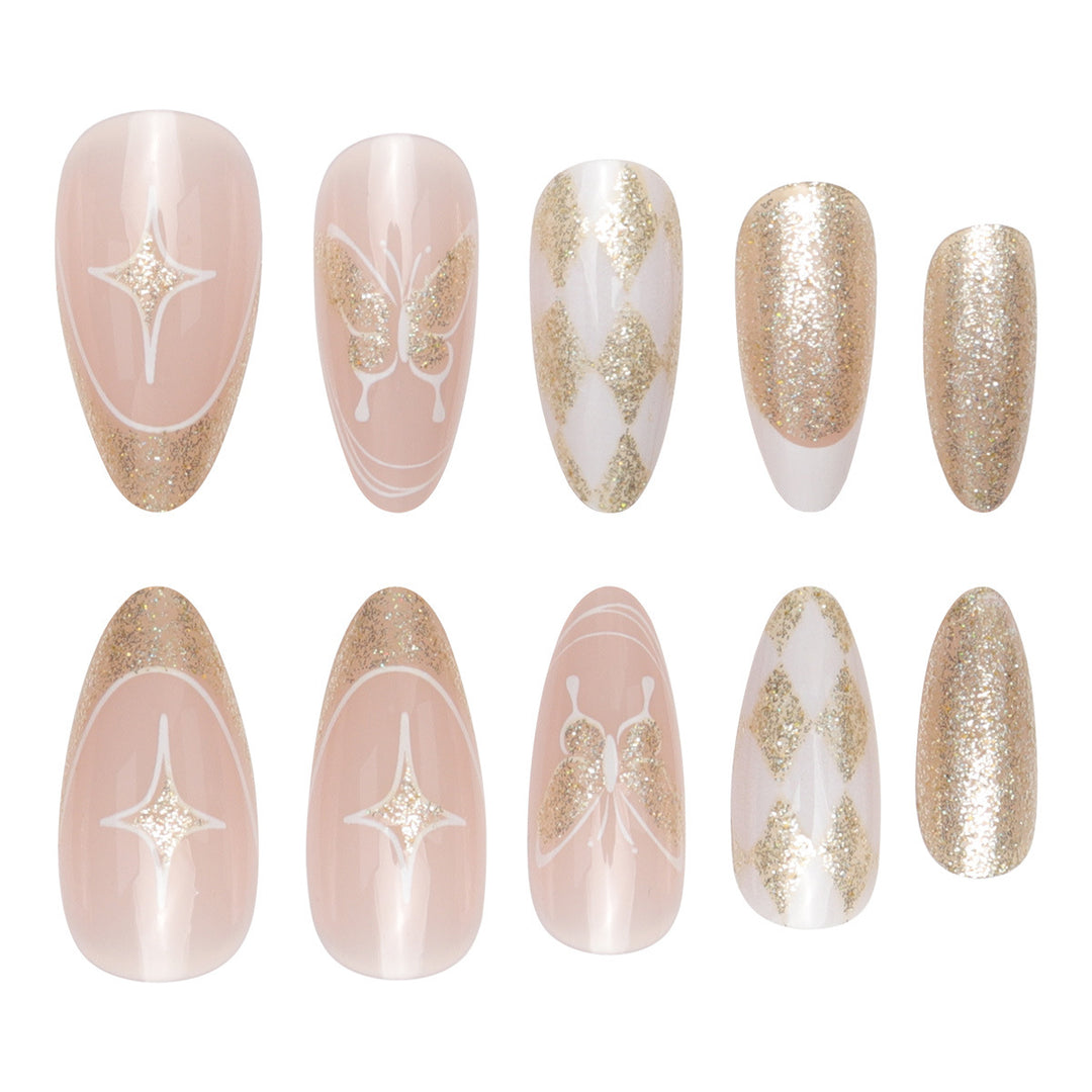 Glamorous Stiletto Press-On Nails with Glitter and Decorative Accents Kalsten