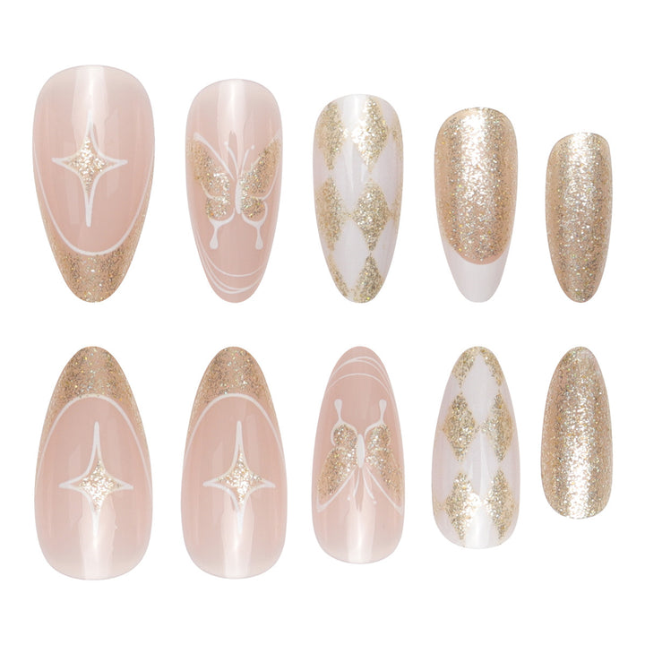 Glamorous Stiletto Press-On Nails with Glitter and Decorative Accents Kalsten