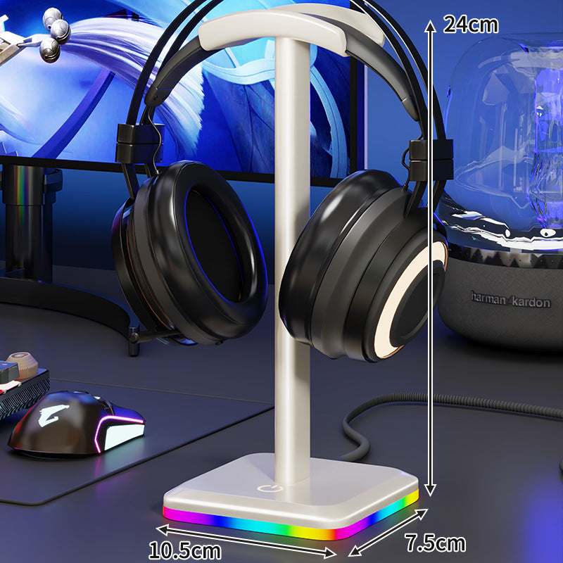 RGB LED Desktop Headphone Stand with Vertical Color-Changing Light and Padded Headrest