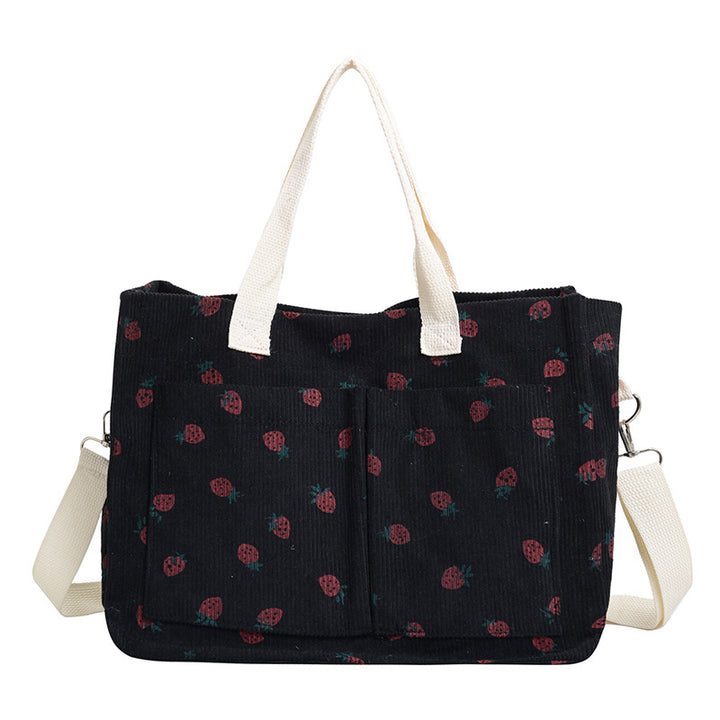WoStylish Multi-Pocket Strawberry Print Canvas Tote Bag Kalsten