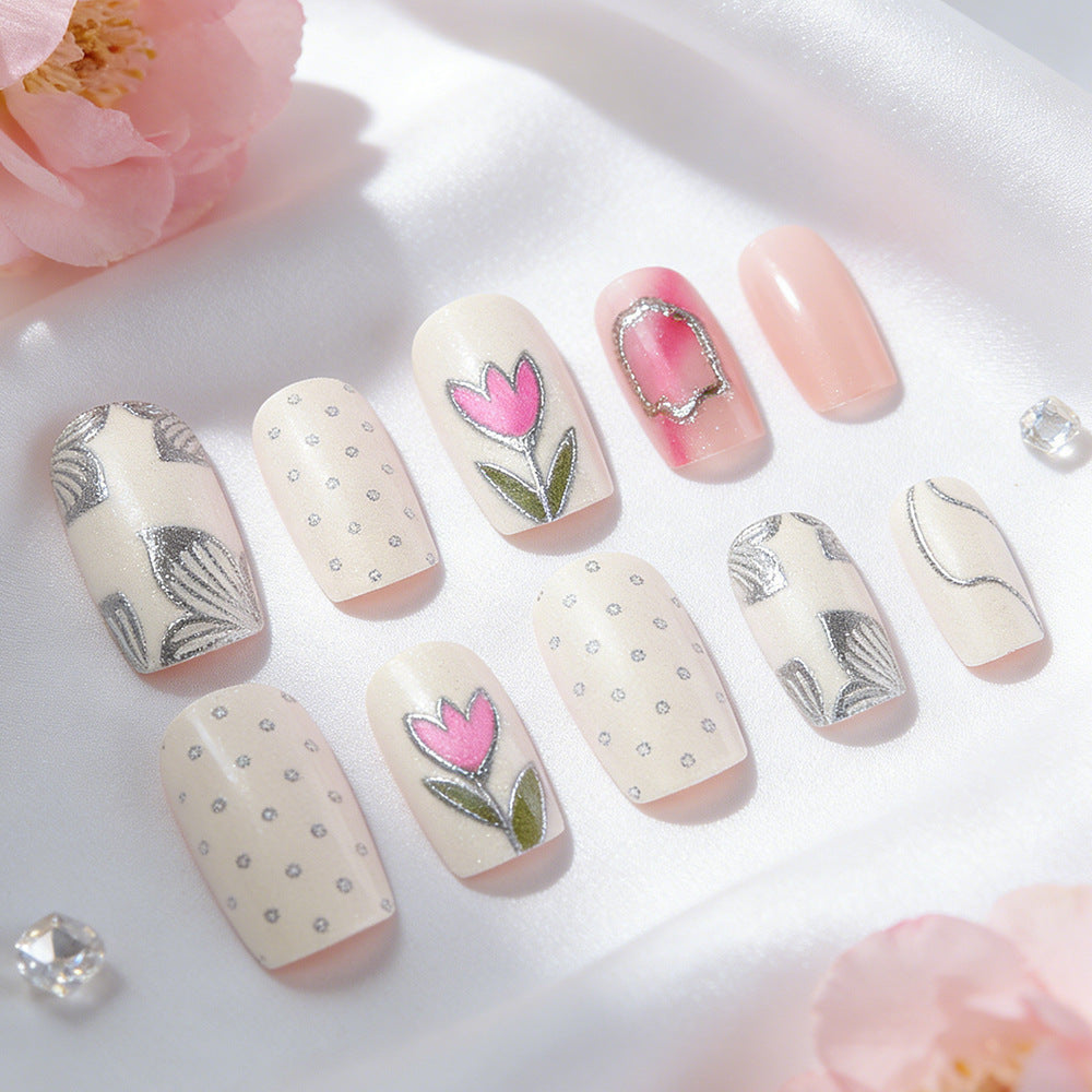 Elegant Floral Design Gel Nail Art Kalsten