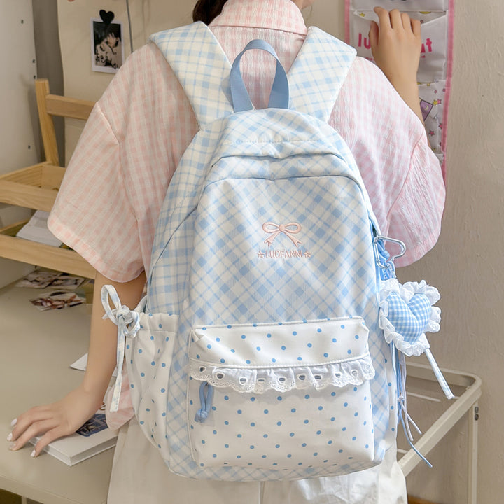 Playful Plaid and Polka Dot Backpack Kalsten