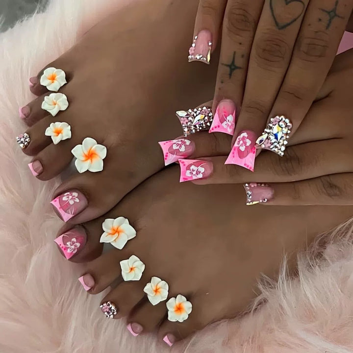 Decorative Floral Press-On Nails Set with 3D Accents Kalsten