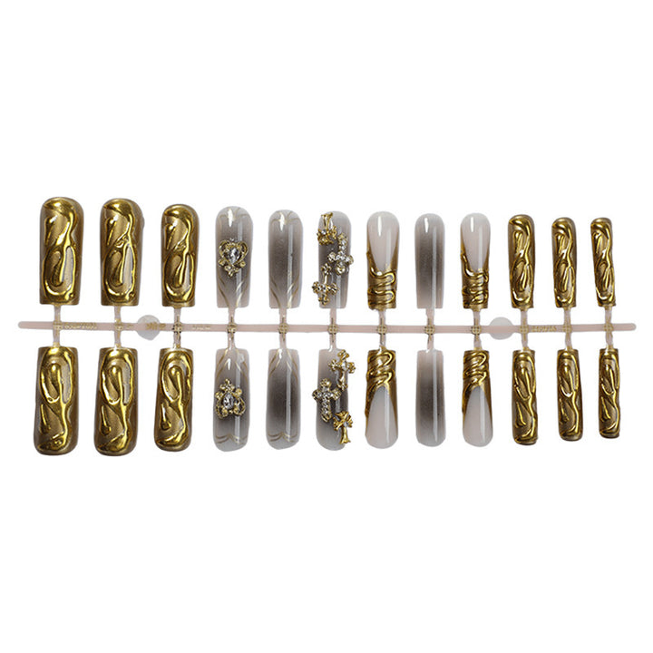 Decorative Press-On Nail Set with Gold Accents kalsten