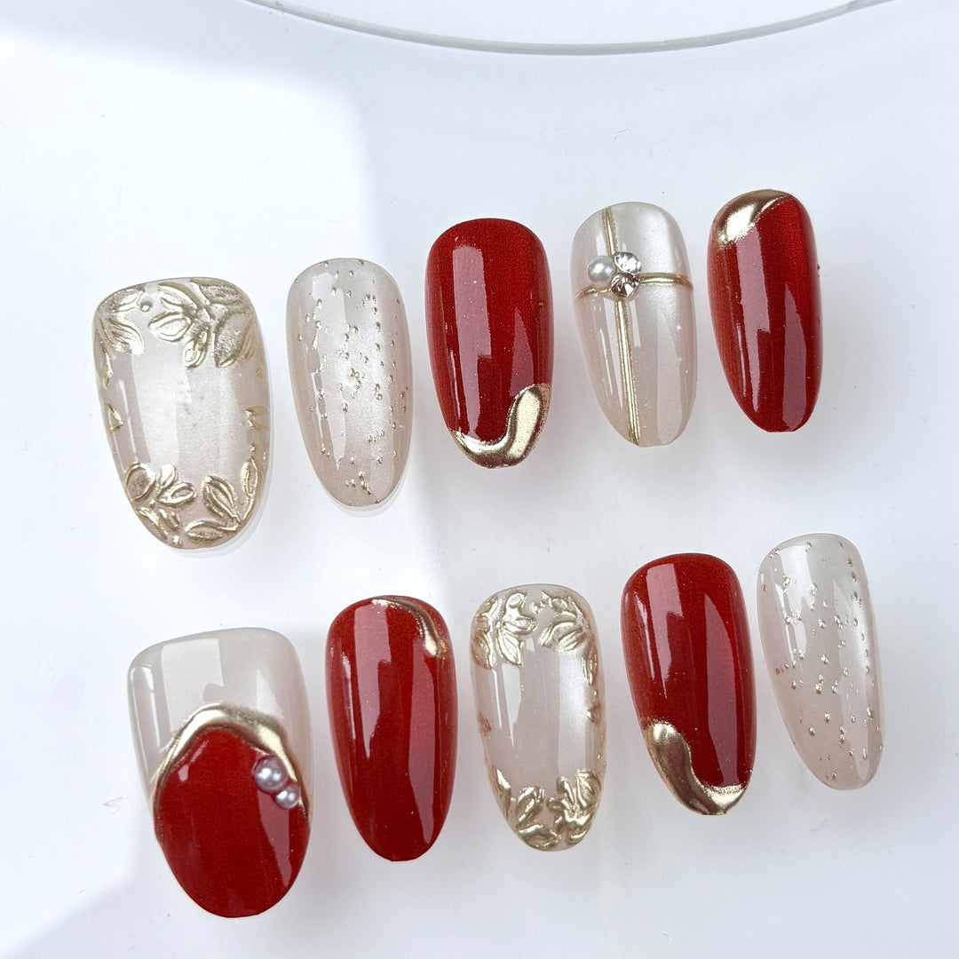 Acrylic nail set with elegant flower and glitter accents Kalsten