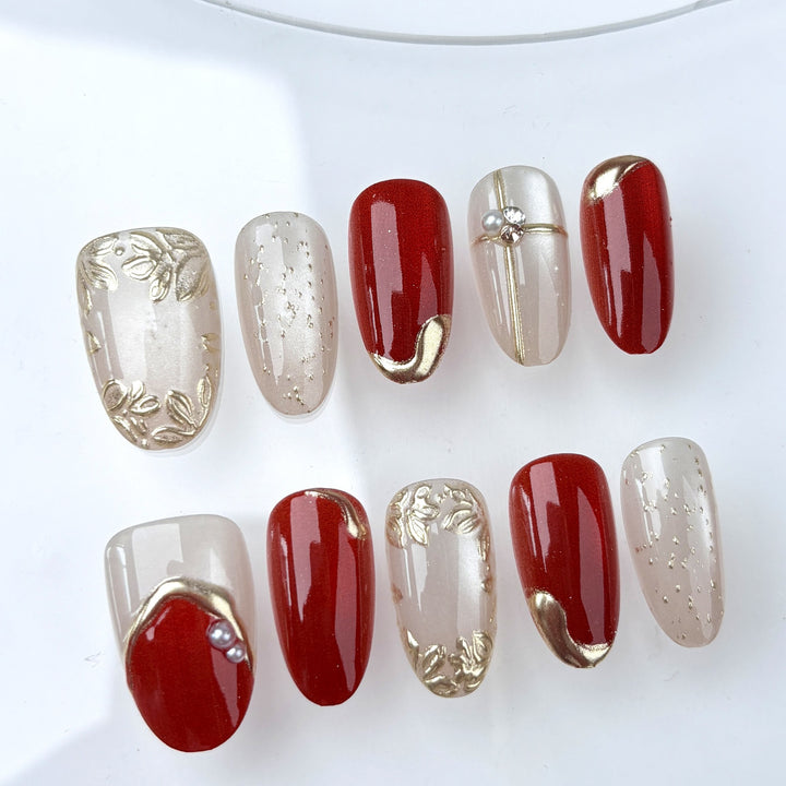 Acrylic nail set with elegant flower and glitter accents Kalsten