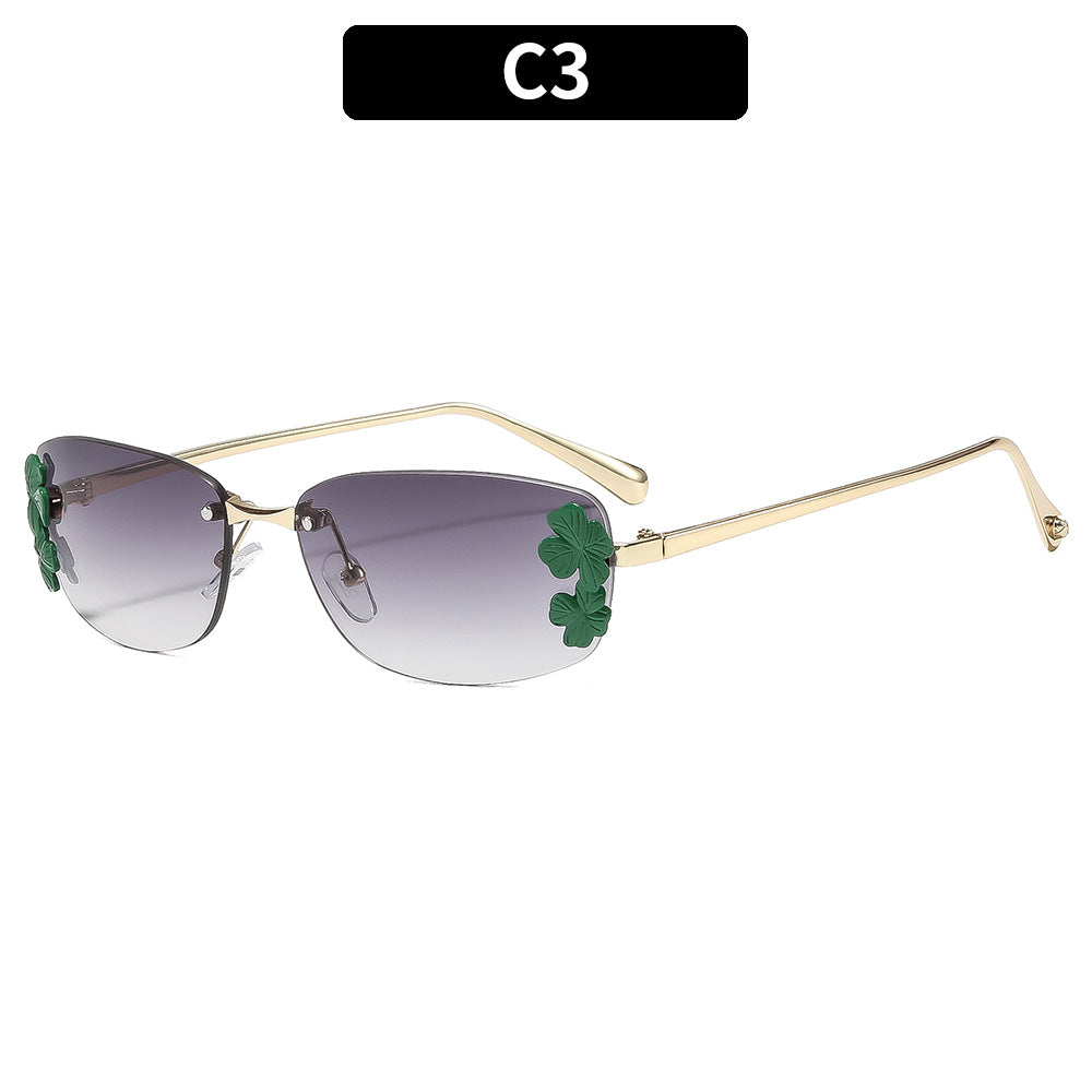 Floral Accent Rectangular Sunglasses
