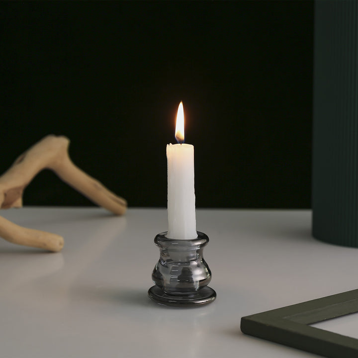 Handblown Smoky Glass Taper and Short Pillar Candle Holder Kalsten