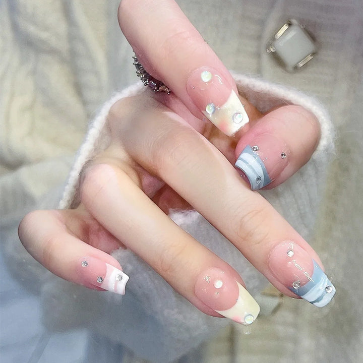 Artistic Press-On Nails with Rhinestone Accents Kalsten