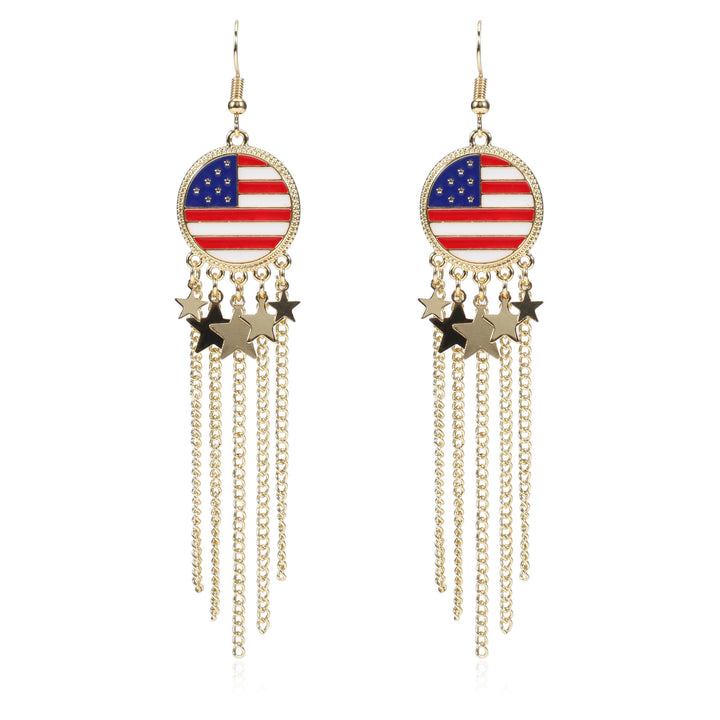 Women's nan long beaded fringe dangle earrings with enamel flag medallion and crystal drops Kalsten