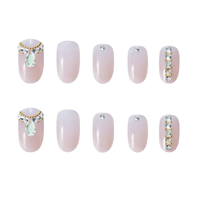 Artistic Rhinestone-Embellished Press-On Nail Art