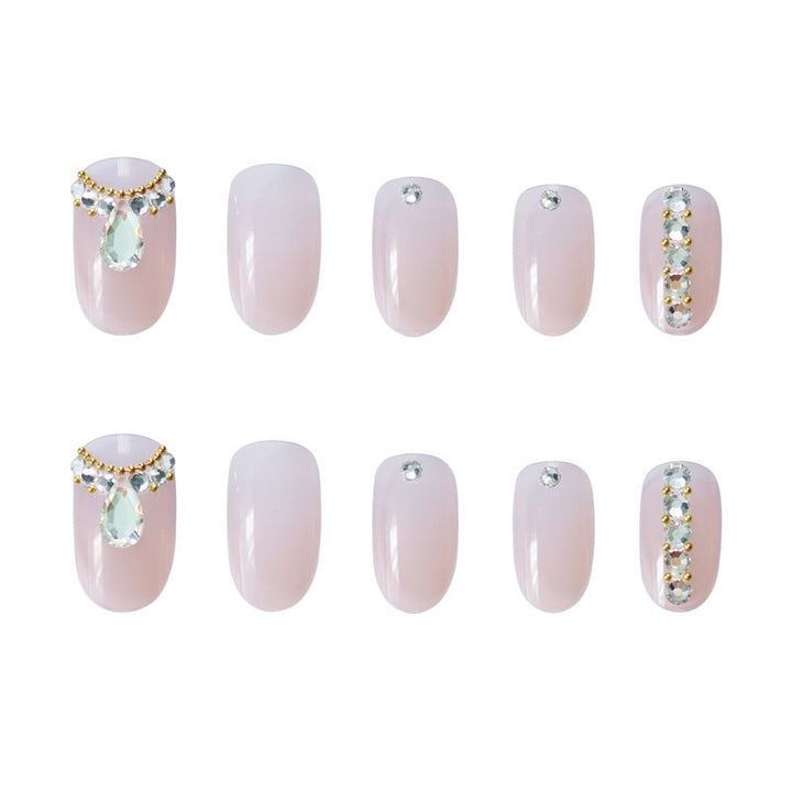 Artistic Rhinestone-Embellished Press-On Nail Art