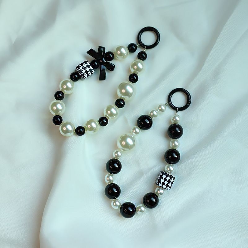 Elegant Pearl and Black Bead Charm Bracelet Kalsten