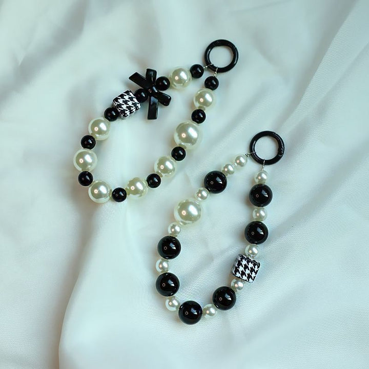 Elegant Pearl and Black Bead Charm Bracelet Kalsten