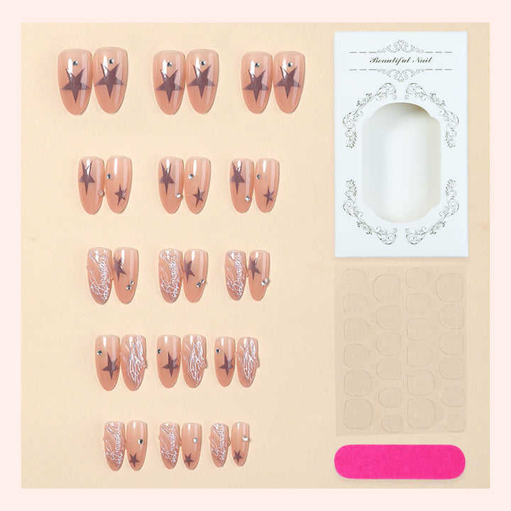 Artistic Press-On Nail Set with Star and Pearl Accents kalsten