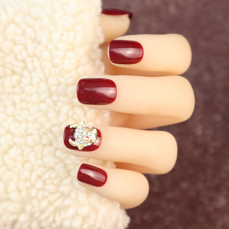 Elegant Press-On Nail Set with Rhinestone Accents