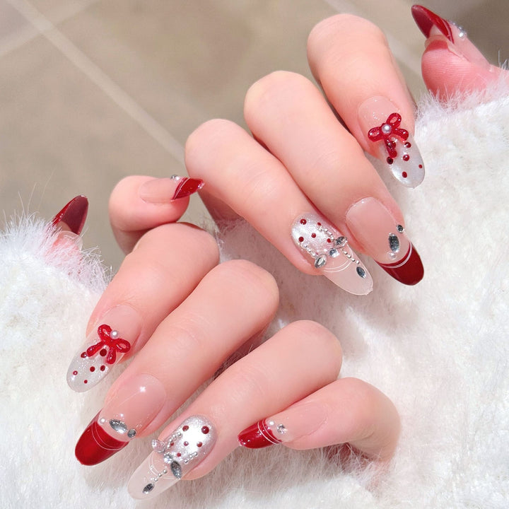Artistic Press-On Nail Extensions with Gem Accents Kalsten