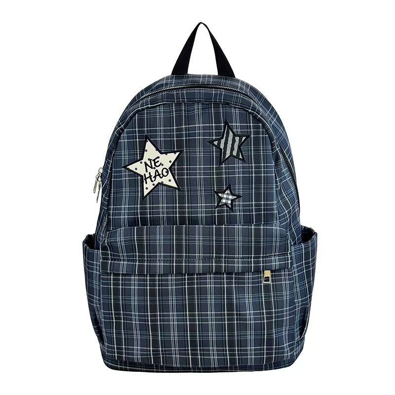 Backpack with Modern Check Pattern and Creative Star Applications Kalsten