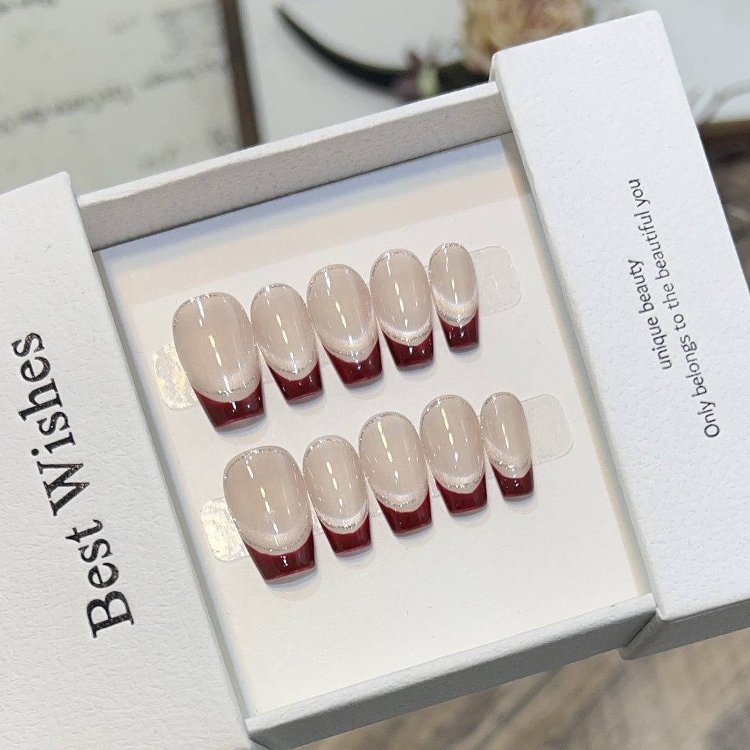 Artistic Gel Press-On Nail Set with Elegant French Tips Kalsten