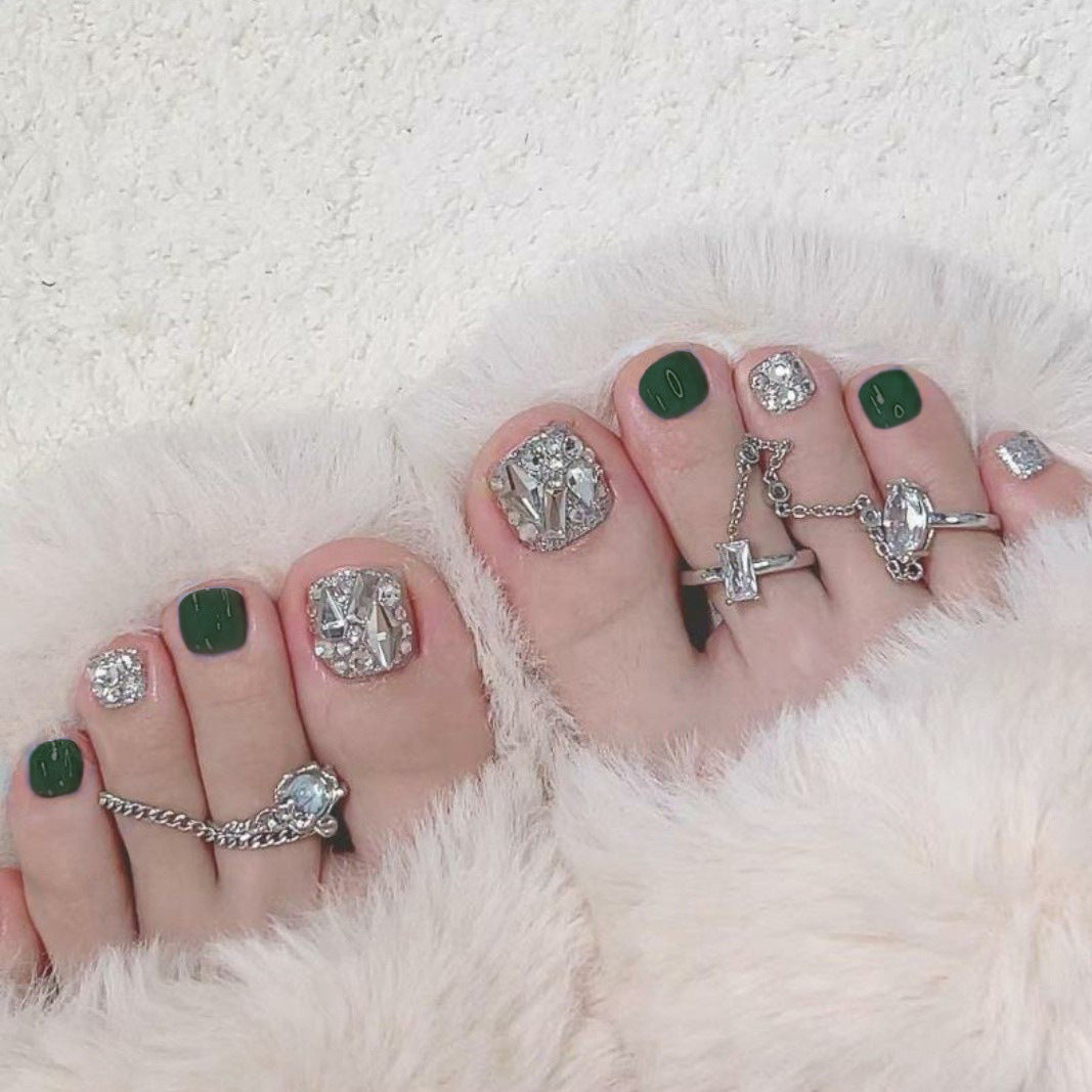 Decorative Rhinestone-Embellished Press-On Toenail Set 1790727289