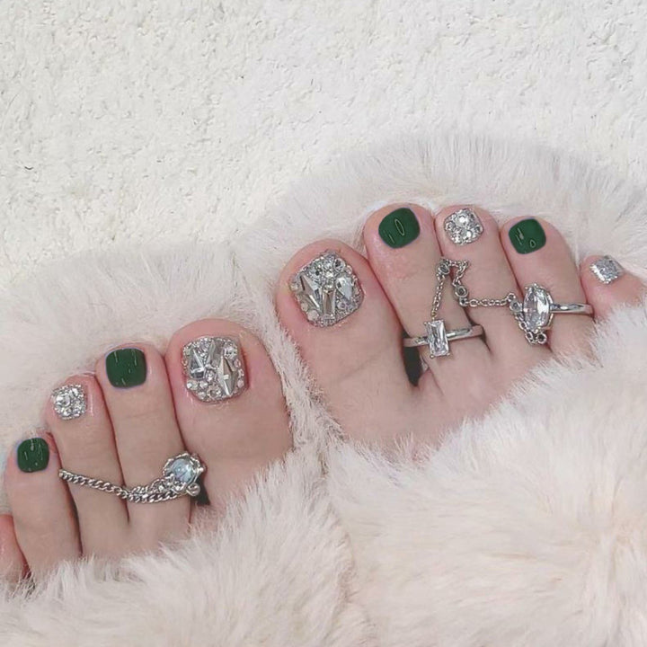 Decorative Rhinestone-Embellished Press-On Toenail Set 1790727289