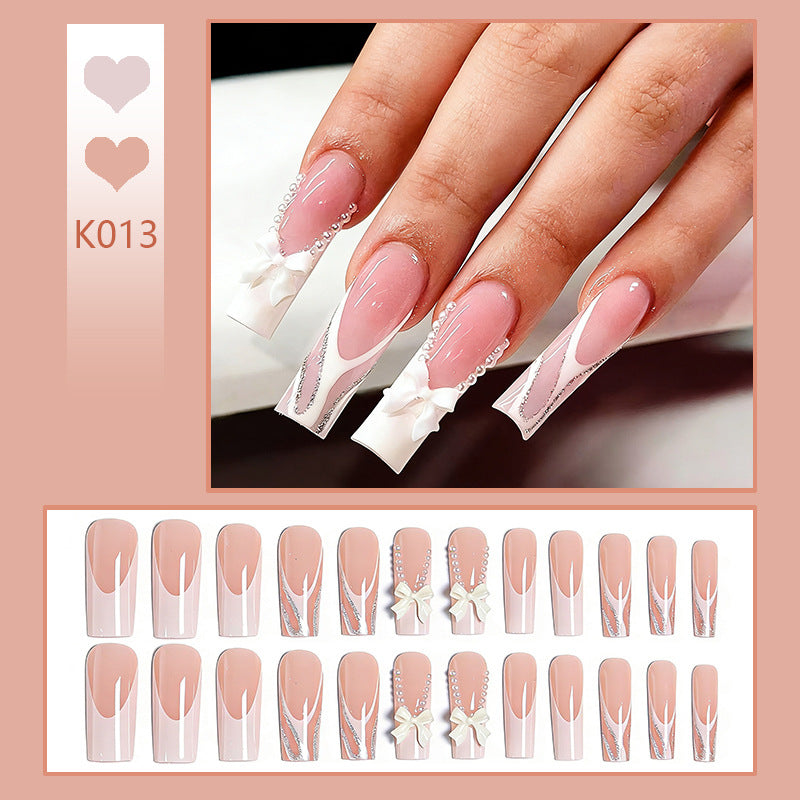 Elegant Fake Nails with Pearl and Bow Decorations Kalsten