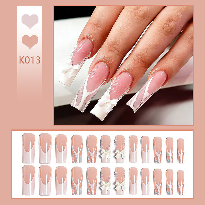 Elegant Fake Nails with Pearl and Bow Decorations Kalsten