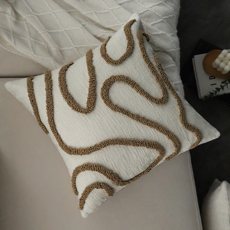 Square decorative cushion cover Kalsten with hand-tufted loop appliqué and fine linen look
