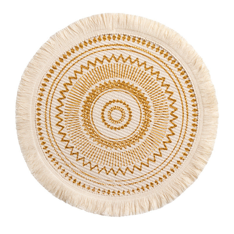 Round woven Boho rug mat with decorative fringes Kalsten