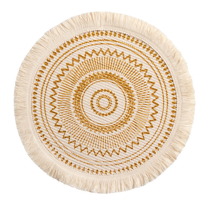 Round woven Boho rug mat with decorative fringes Kalsten