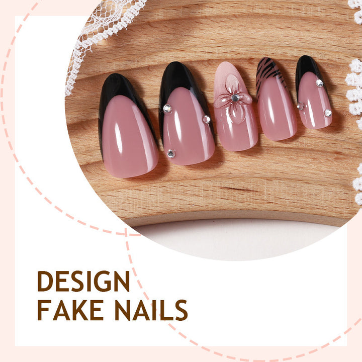 Acrylic nail set with elegant glitter and flower accents Kalsten