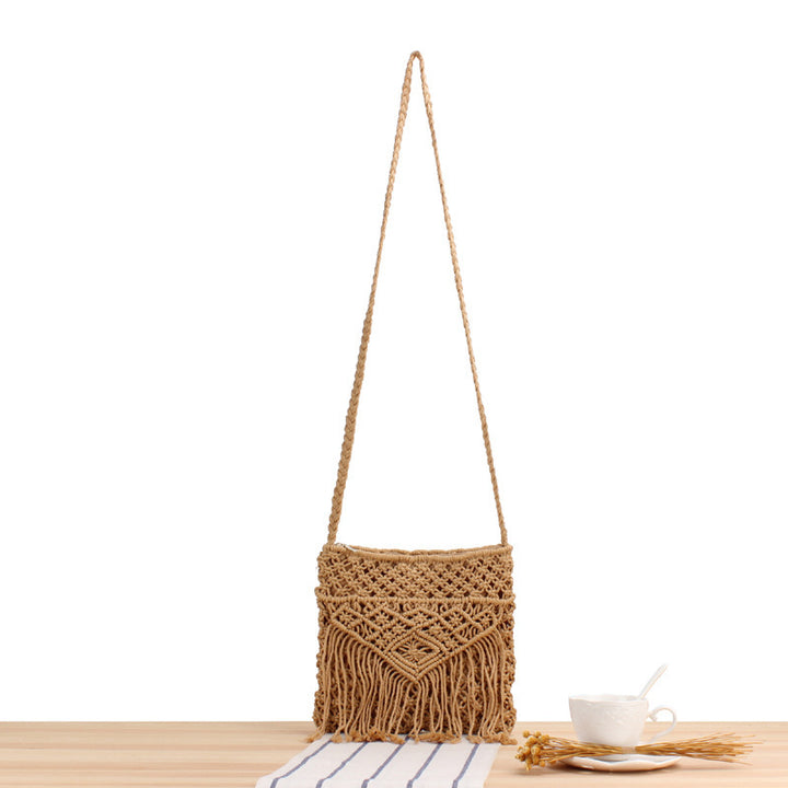 Macramé shoulder bag with fringed decoration Kalsten