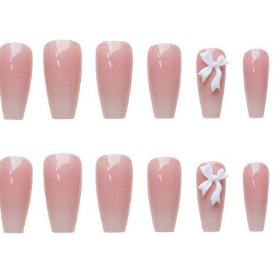 Elegant Acrylic French Tip Press-On Nails with Bow Accents