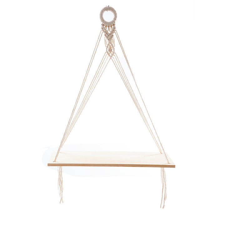 Macramé Floating Shelf with Natural Wooden Accents Kalsten