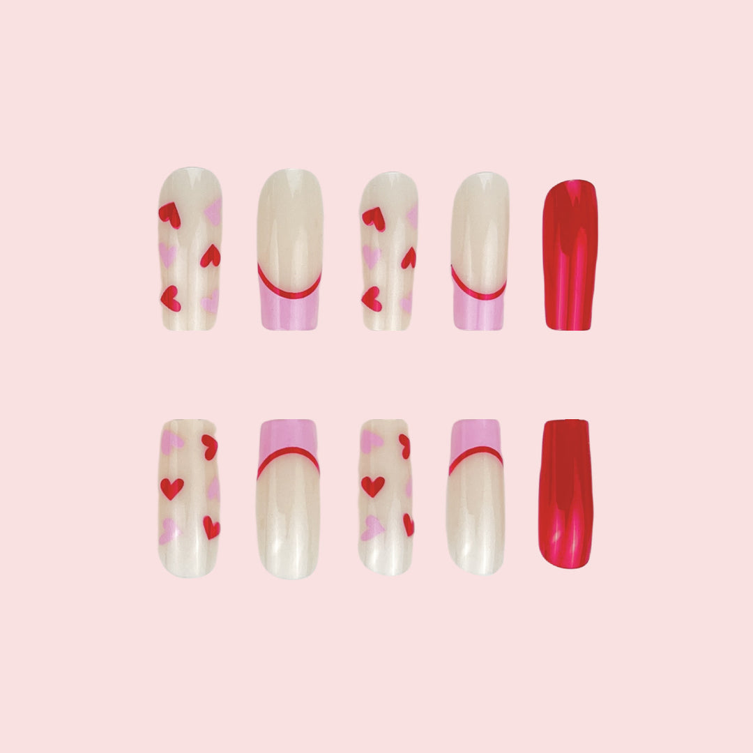 Heart-Themed Gel Nail Extensions Kalsten