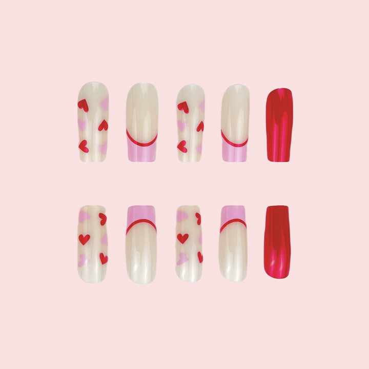 Heart-Themed Gel Nail Extensions Kalsten
