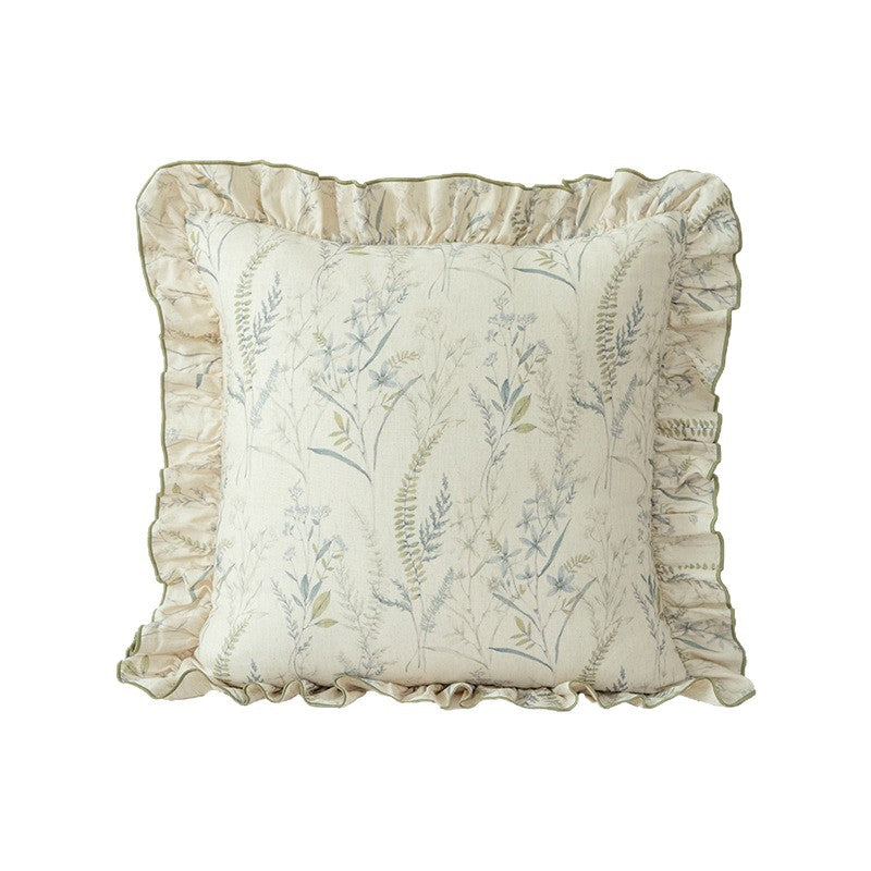 Decorative cushion with ruffles and botanical linen pattern Kalsten