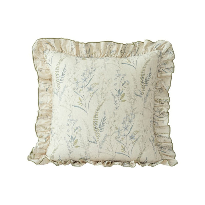 Decorative cushion with ruffles and botanical linen pattern Kalsten