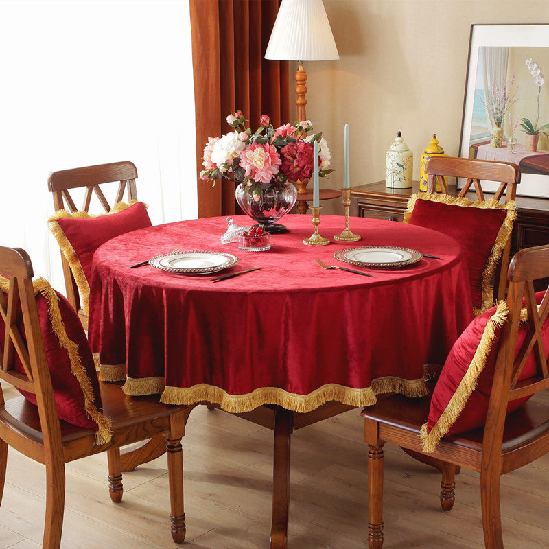 Velvet Tablecloth with Elegant Fringe