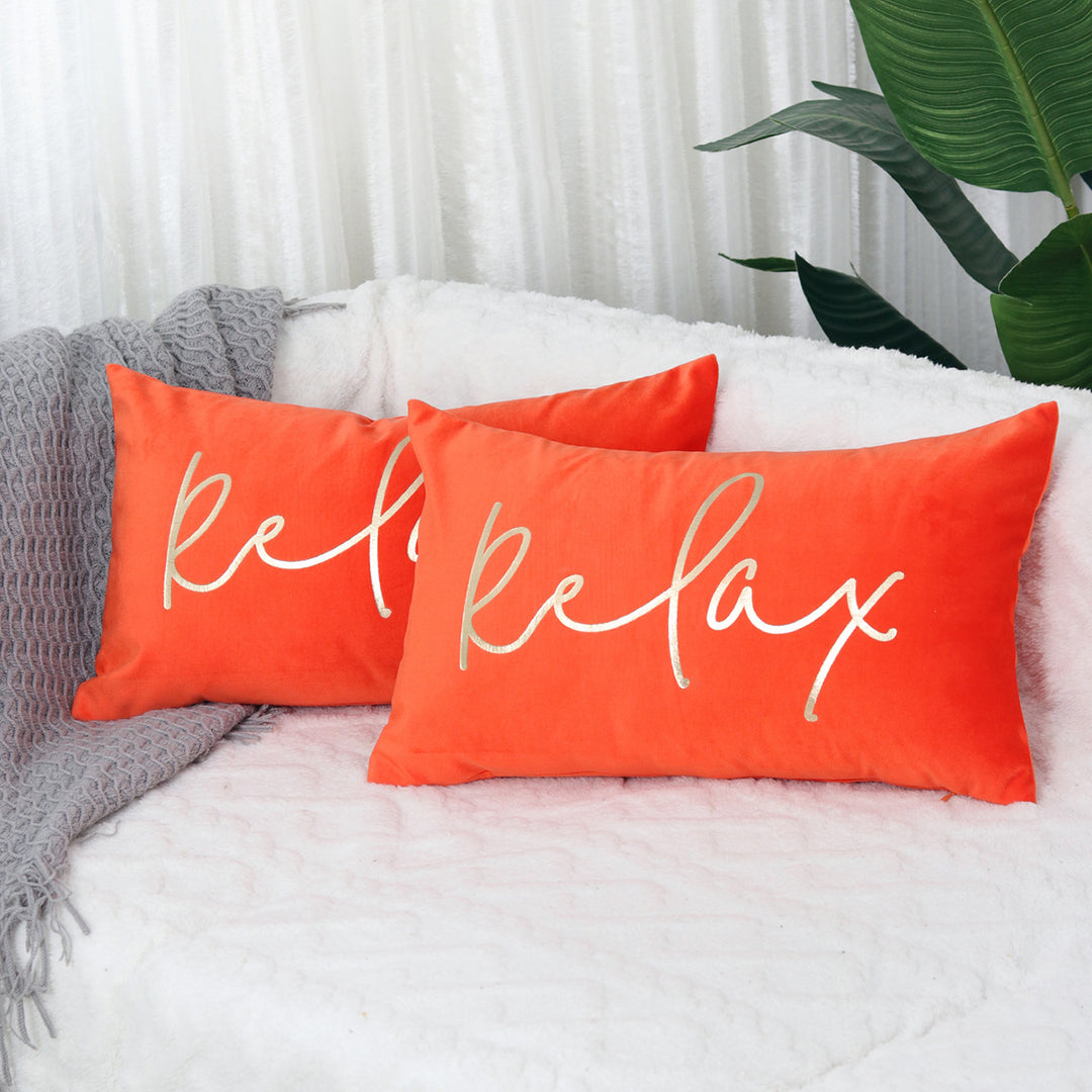 Rectangular Embroidered Slogan Throw Pillow Cover with Metallic Script Accent