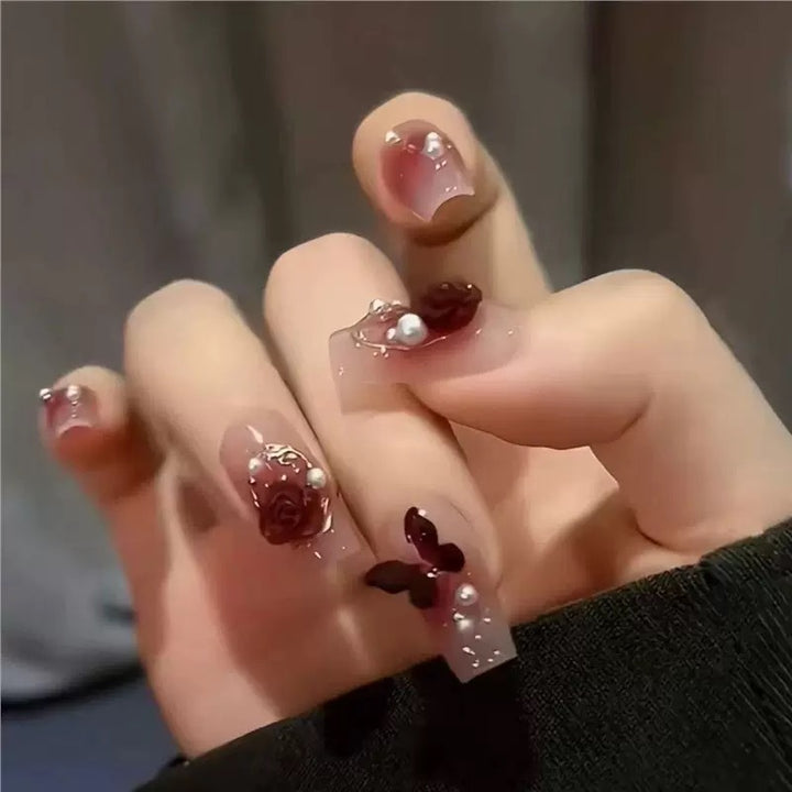 Artificial nail set with elegant floral 3D decorations Kalsten