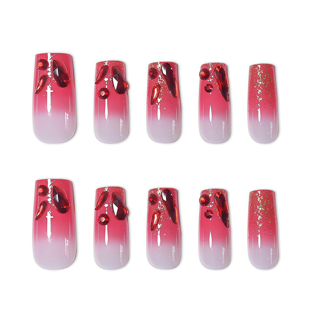 Elegant 3D Gemstone Press-On Nail Art Kalsten