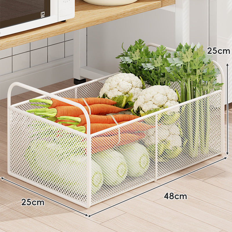 Rolling Mesh Kitchen Storage Cart with Wooden Handles