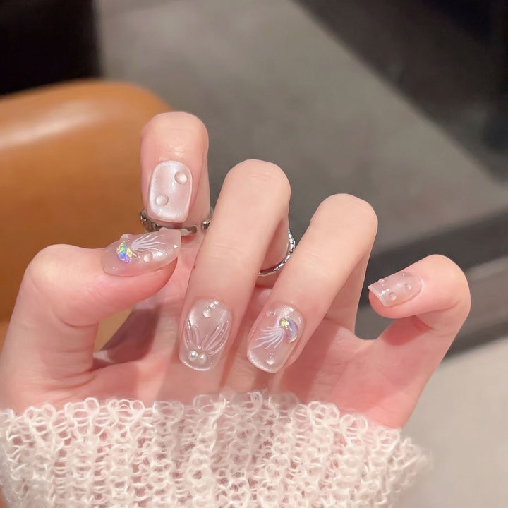 Elegant Press-On Nail Art Set with 3D Flourish Design Kalsten