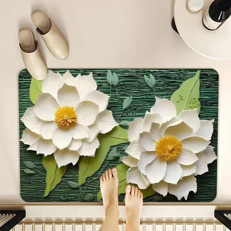 Floral-Themed Memory Foam Bathroom Mat Kalsten