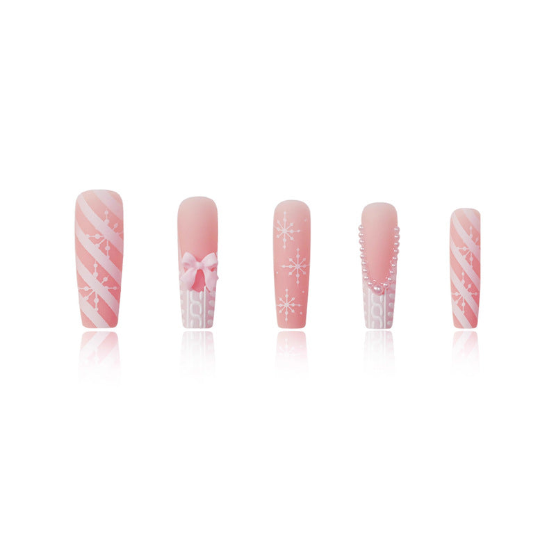 Decorative Press-On Nail Art with Pearl and Bow Accents Kalsten