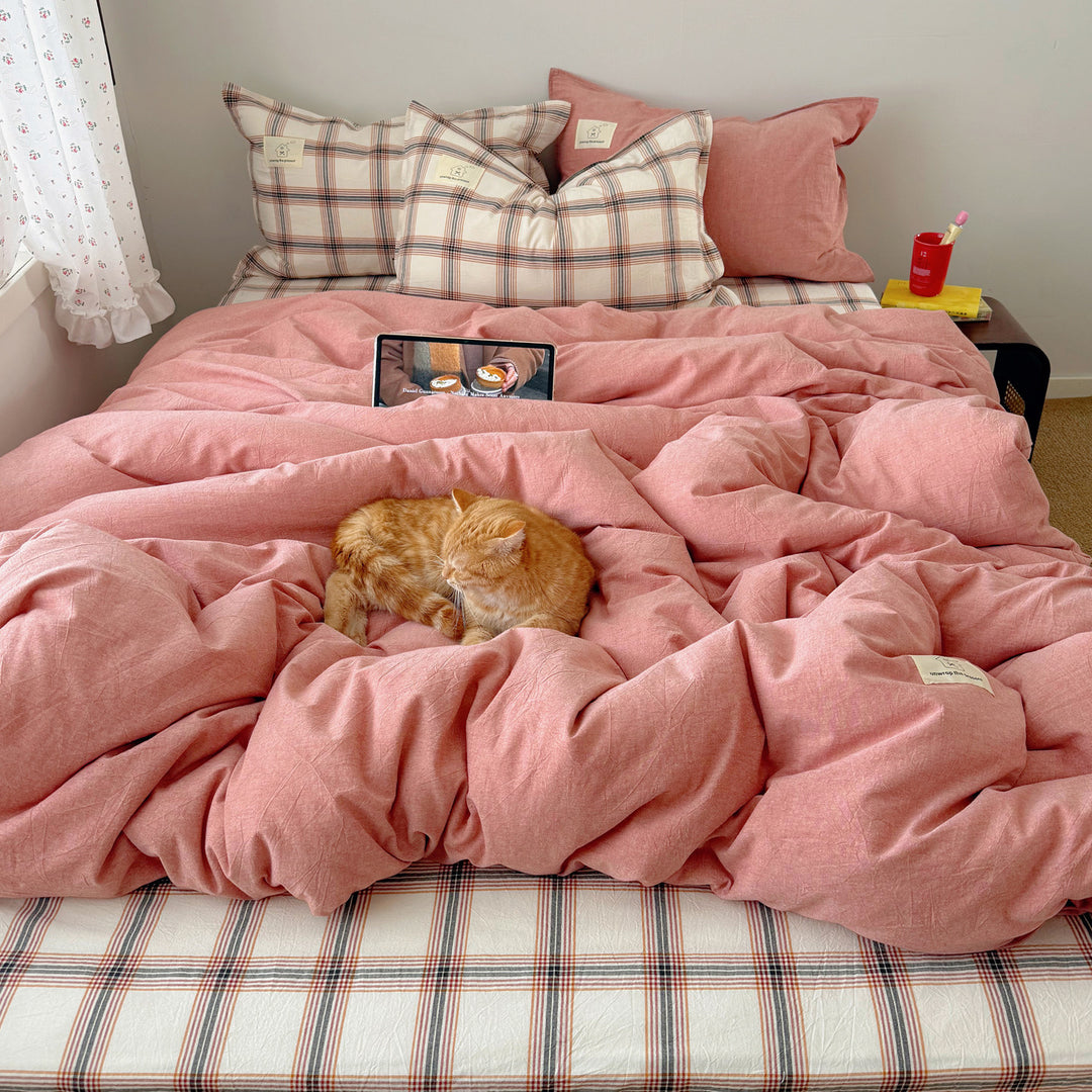 Breathable Cotton-Linen Reversible Duvet Cover Set with Natural Crinkle Texture